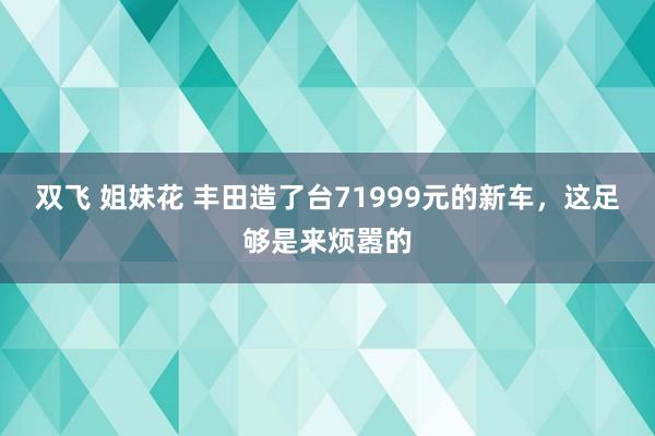 双飞 姐妹花 丰田造了台71999元的新车，这足够是来烦嚣的